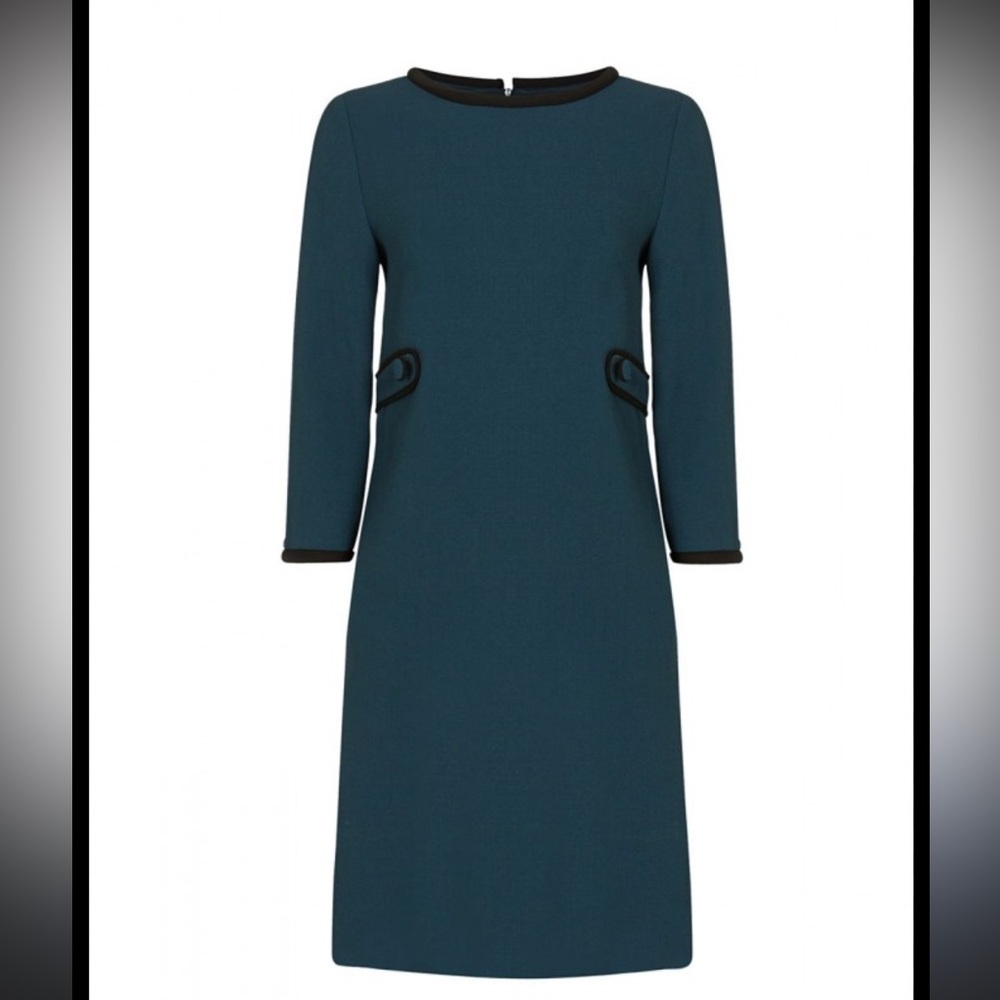 Goat Mod Teal Long Sleeve Dress with Black Trim